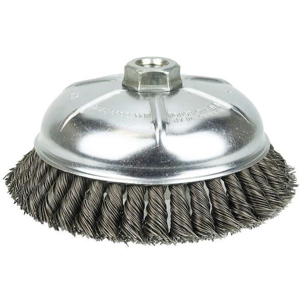 Weiler Wolverine 6" Knot Wire Cup Brush .025" Steel Fill 5/8"-11 UNC Nut 36245 - main